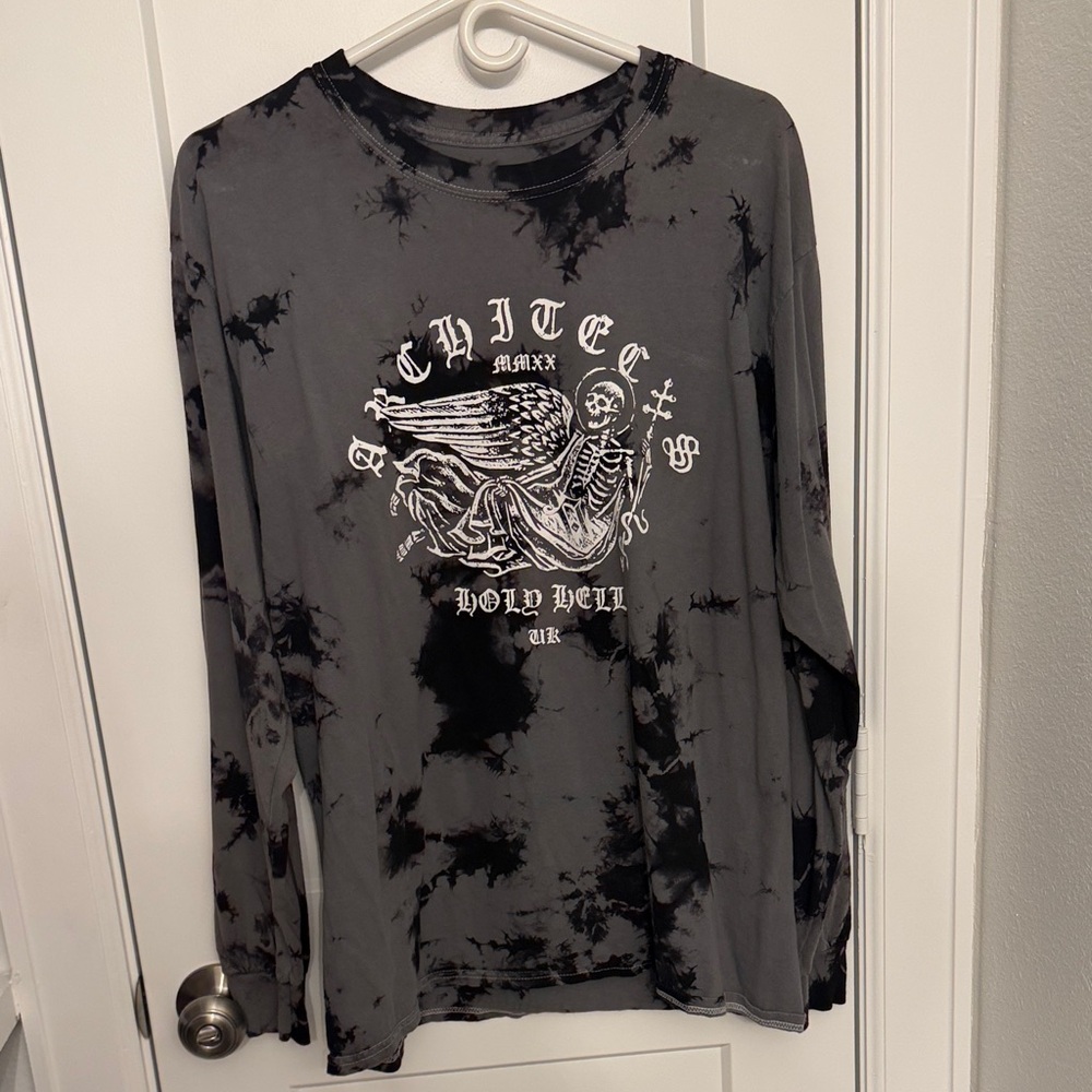 Architect UK Holy Hell Gray Tie-Dye Long Sleeve Shirt with logo on sleeves!